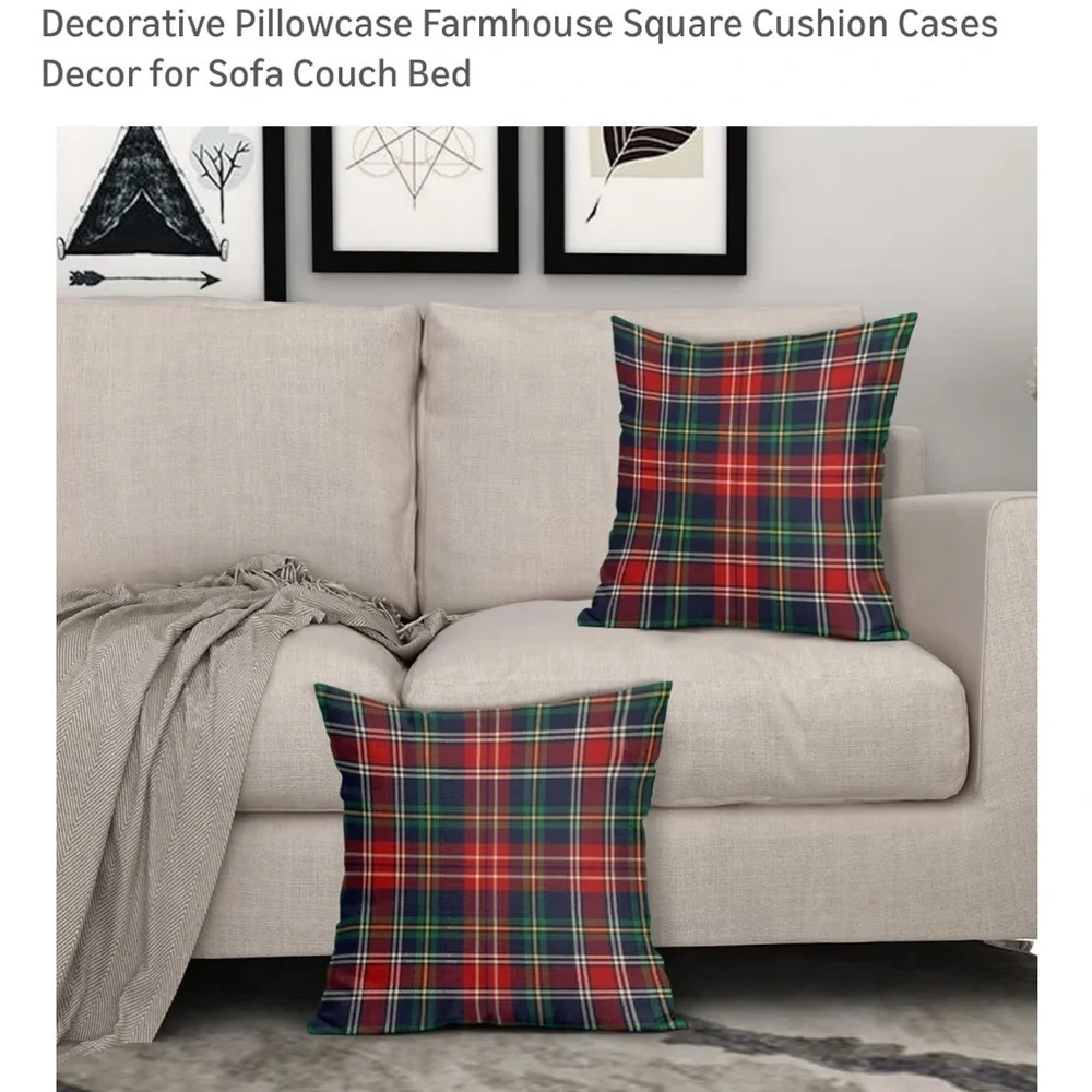 New  Set of 2  Plaid Pillows Covers - Red and Green 18 X 18
